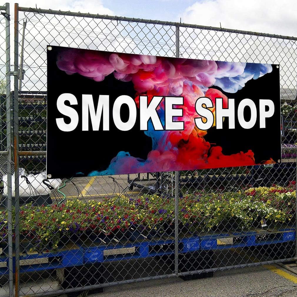 Vinyl Banner Sign Smoke Shop Business Smoke Shop Outdoor Marketing Advertising White - 24inx36in, 4 Grommets, One Banner