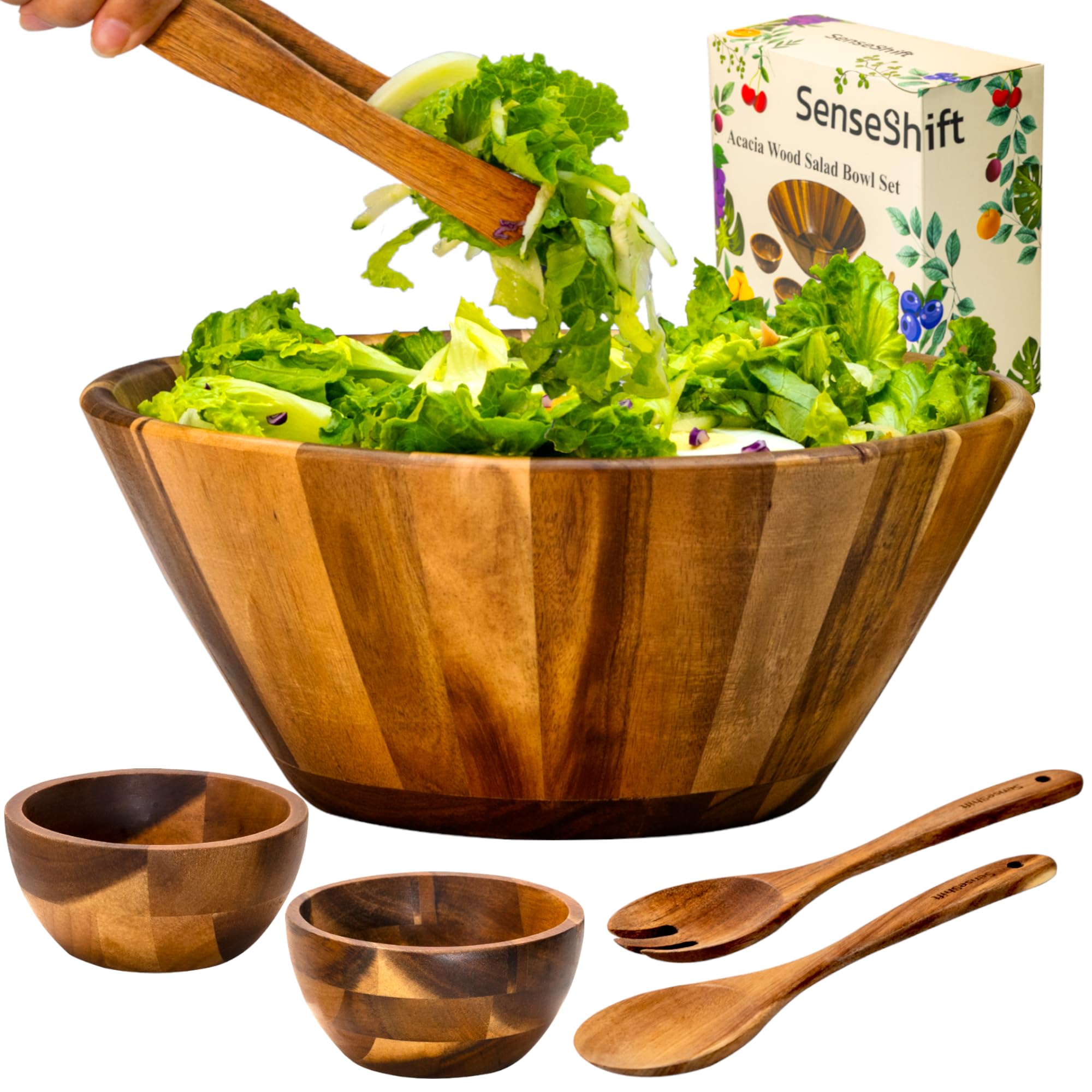 Acacia Wooden Salad Bowl Set Large Mixing Bowl 12 Desertcart