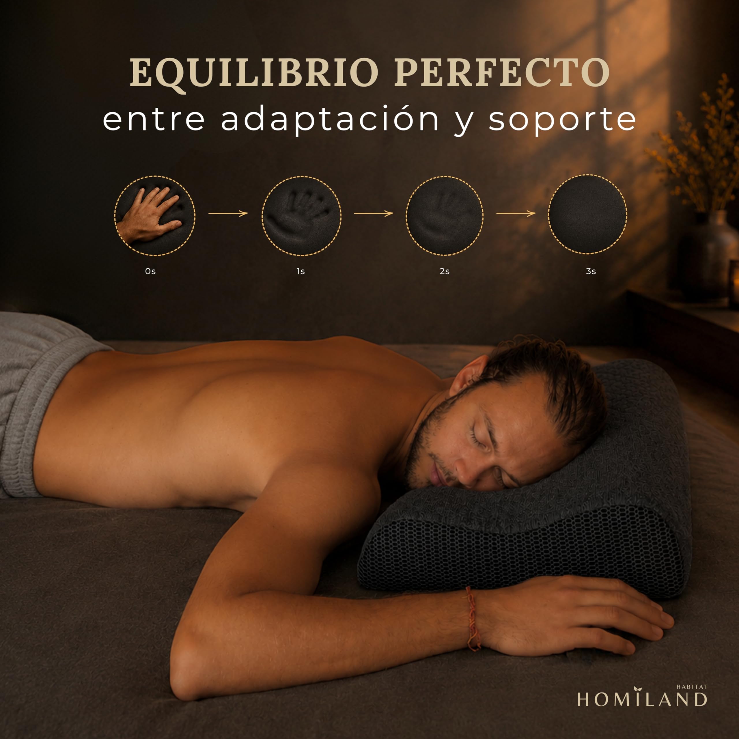 Almohada cervicales y Cuello, viscoelastica, antironquidos para Hombre, Doble Altura con Carbono Activo y ventilación 3D para un Descanso más Profundo y reparador