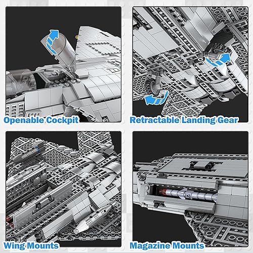 Miniatura 4 de JMBricklayer F-22 Raptor Fighter Jet - Juego de bloques de construcción de aviones militares, juegos de construcción del ejército, regalos de