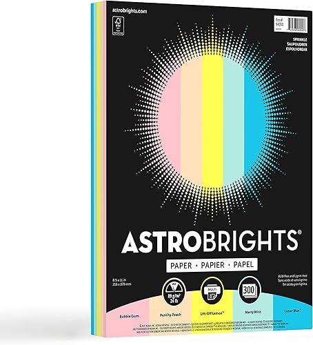 Astrobrights Papel de color, 8.5 x 11 pulgadas, 24 lb89 gsm, surtido de espolvoreos, 300 hojas (94000)