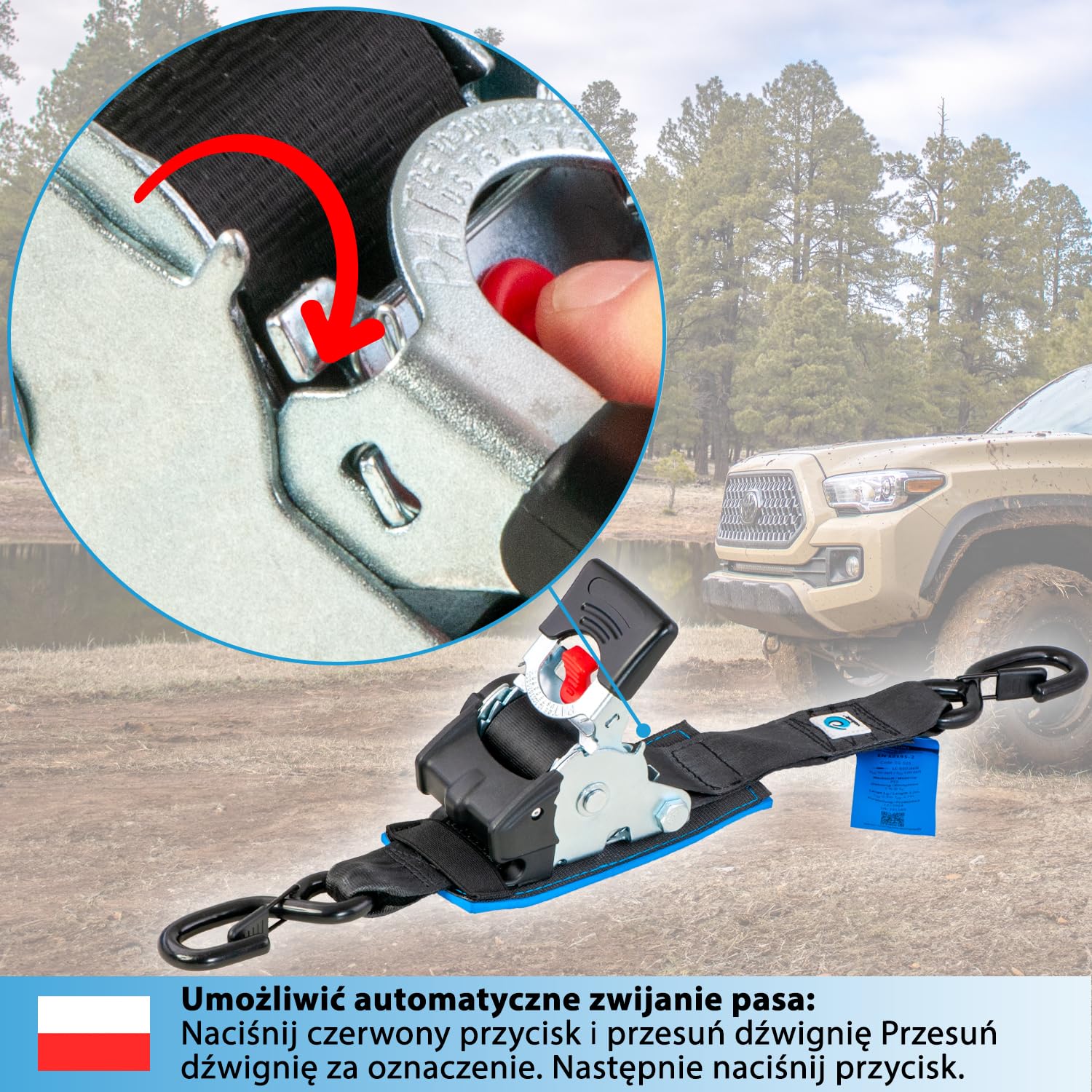 valonic TANUKI - 2x 3m XXL automatic ratchet tension strap, 50mm, 650/1300 Kg, wyściełany, EN-12195-2 - z grzechotką, czarny, pasek napinający do motocykli