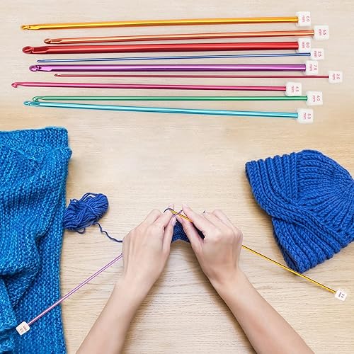 Miniatura 6 de AHIER - Juego de 23 ganchos de ganchillo tunecinos, 12 ganchos de ganchillo de bambú de 0.118-0.394 in y 11 agujas de tejer de aluminio afgano