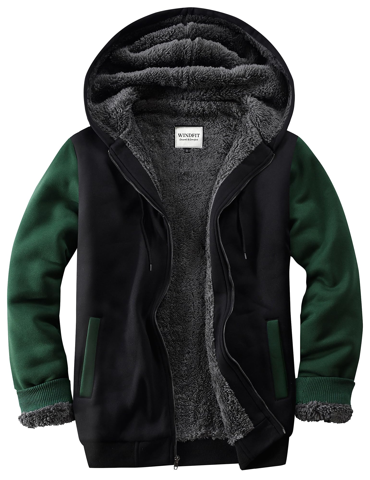 Men Sherpa Jacket Heavyweight Zip Hoodie Fleece Hooded