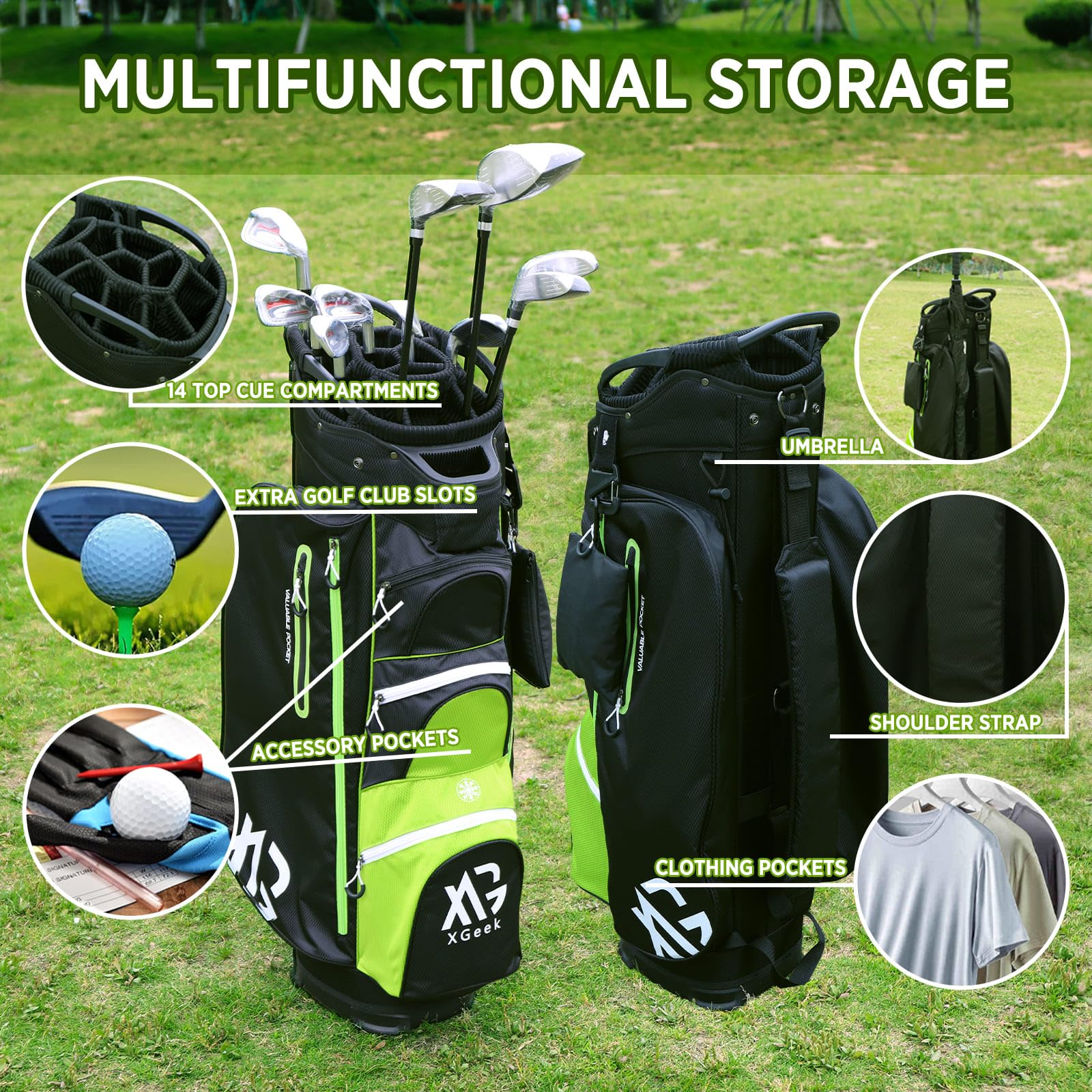 Golfbag,Golf cart Bag mit 15-facher Unterteilung für Herren und Damen,Premium Golf Bag mit Regenhülle, Kühler und Golfzubehör Kit