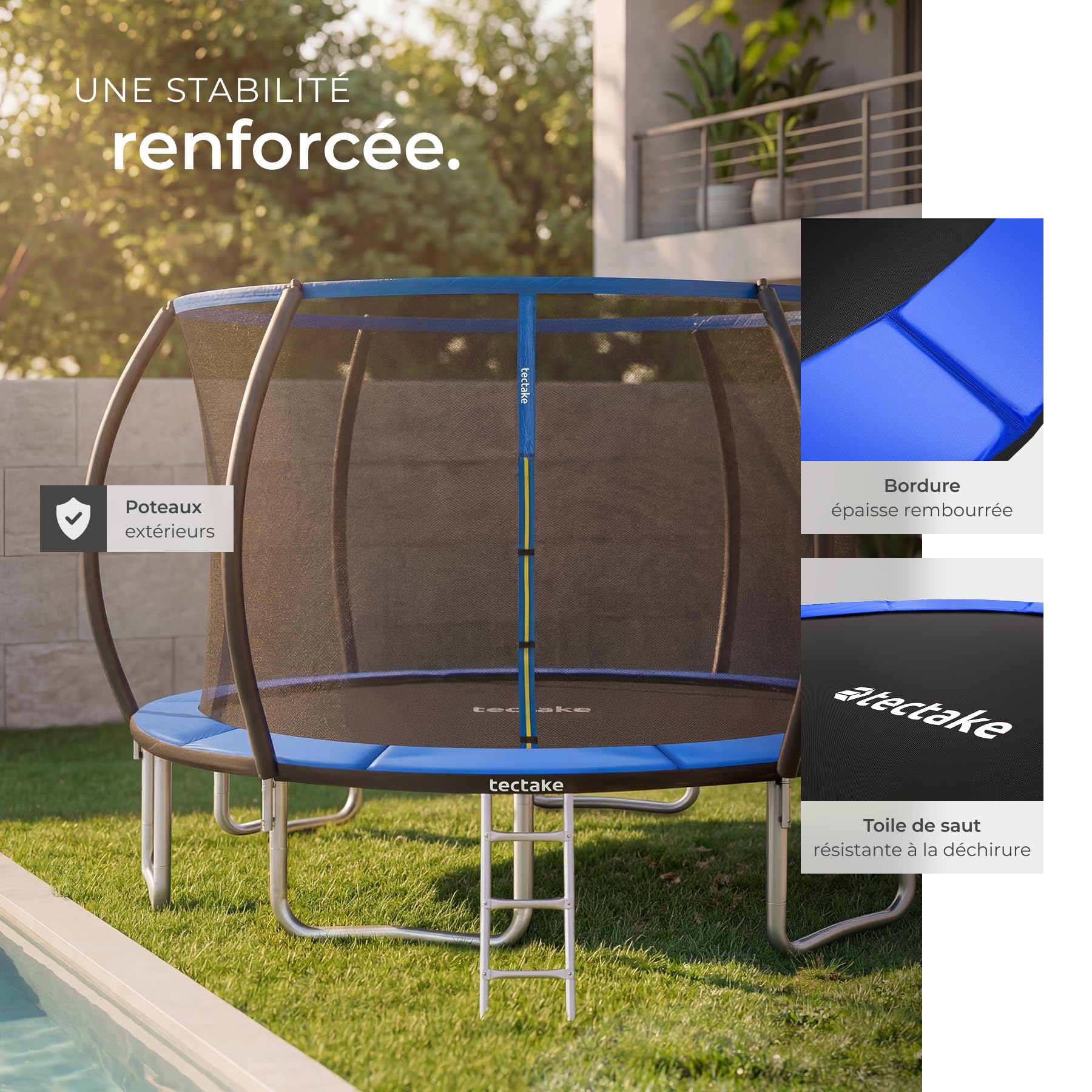 tectake® Trampoline, Trampoline de Jardin, Ø 244/305/366 cm, Certifié GS, Équipement Sportif pour Entraînement, Endurance et l'Équilibre, Filet de sécurité pour Enfants, Échelle, Bordure rembourrée