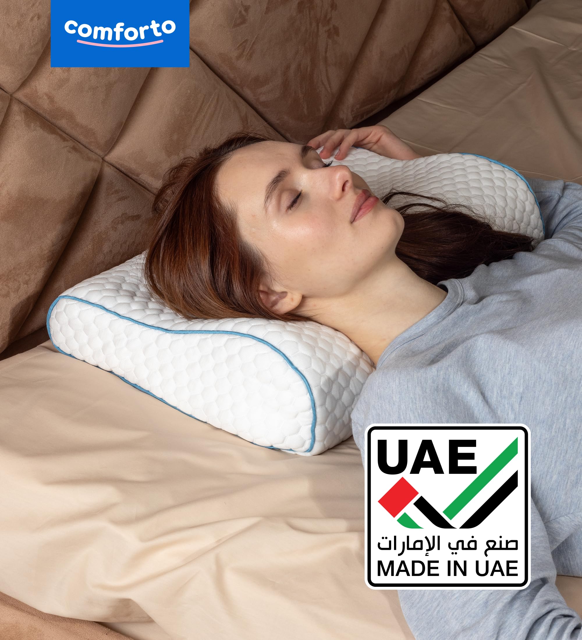 COMFORTO Ortopedyczna poduszka pod szyję 50 x 30 cm, poduszka do spania na plecach i boku, ulga w bólu szyi i ramion, ergonomiczna, do spania, z chłodzącą poszewką na poduszkę