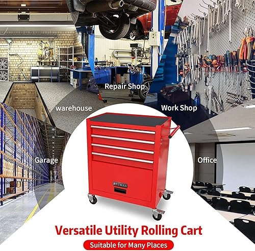 Miniatura 7 de Carrito de herramientas de alta capacidad organizador portátil con 4 cajones deslizantes y juegos de herramientas, carrito de almacenamiento de