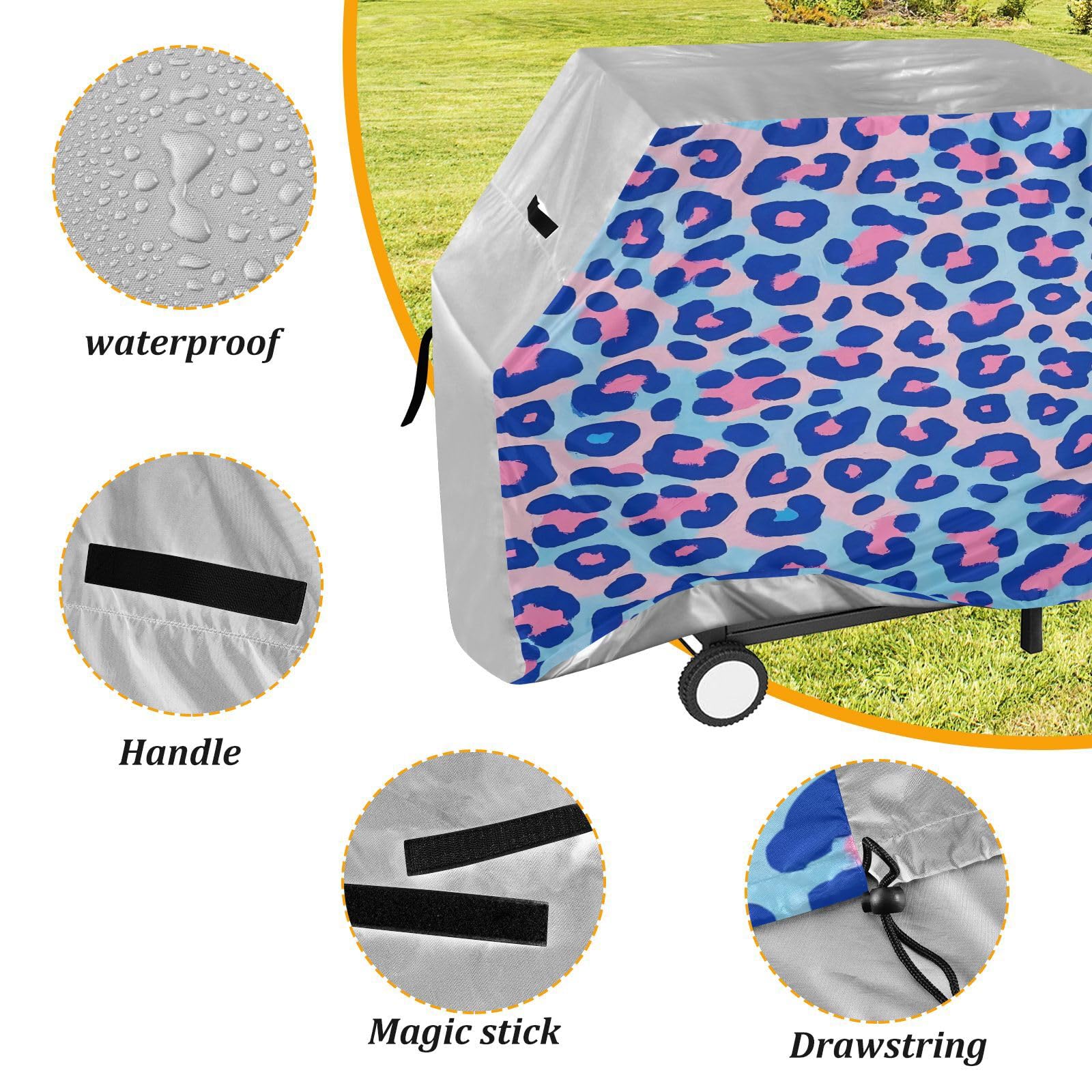 Fundas para ahumadores de 65 pulgadas resistentes anti-UV para exteriores con estampado de leopardo azul y rosa
