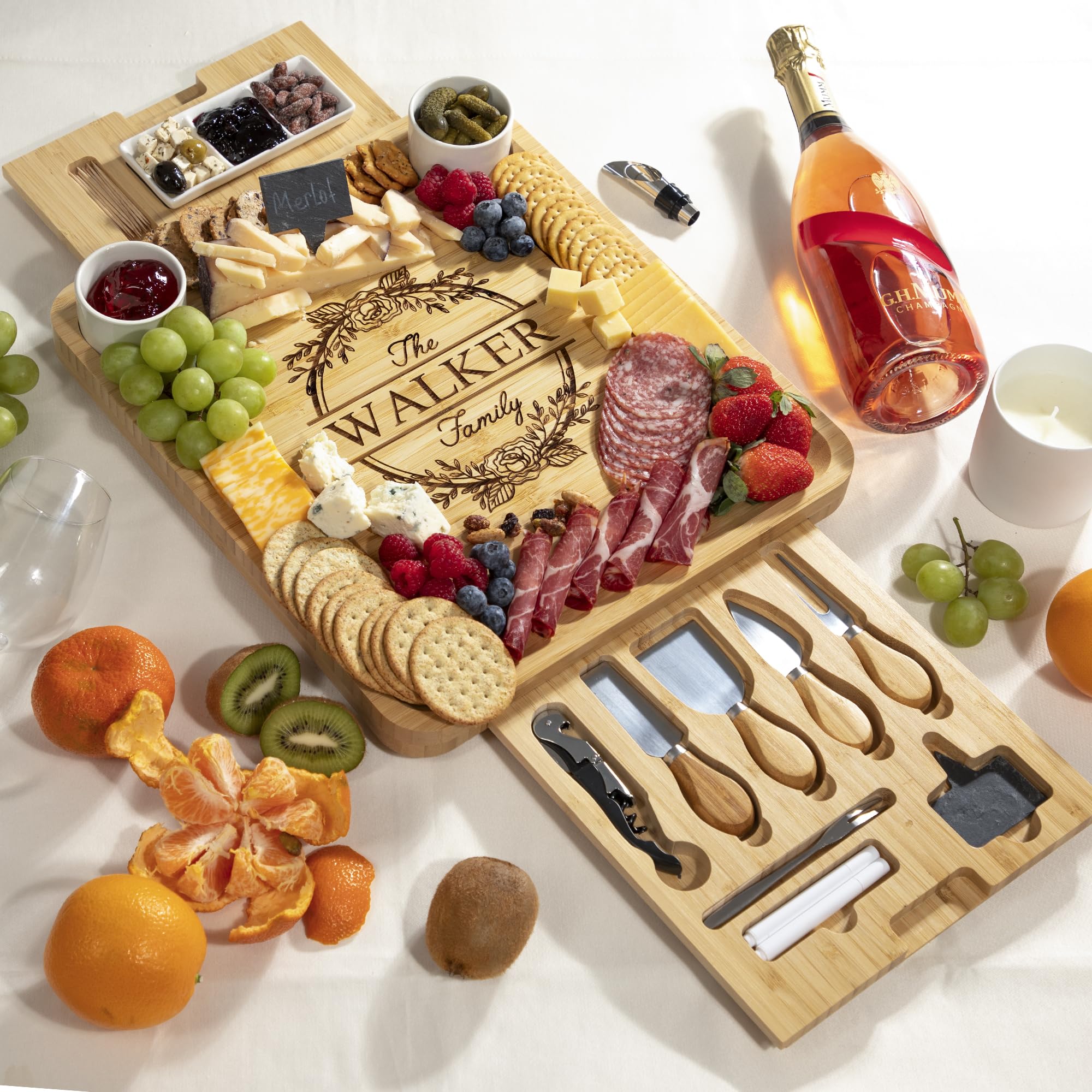 Personalized Charcuterie Board, Bamboo Cheese Board, Wedding Gifts, Housewarming Gift, Birthday Gifts for Women or Men, Custom Engraved Serving Platter by Yewbee