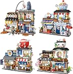 Japanese Street View Shop Blocks Building House Toy, 4 Modèles Mini DIY Modèle de construction de blocs MOC Jouet de construction