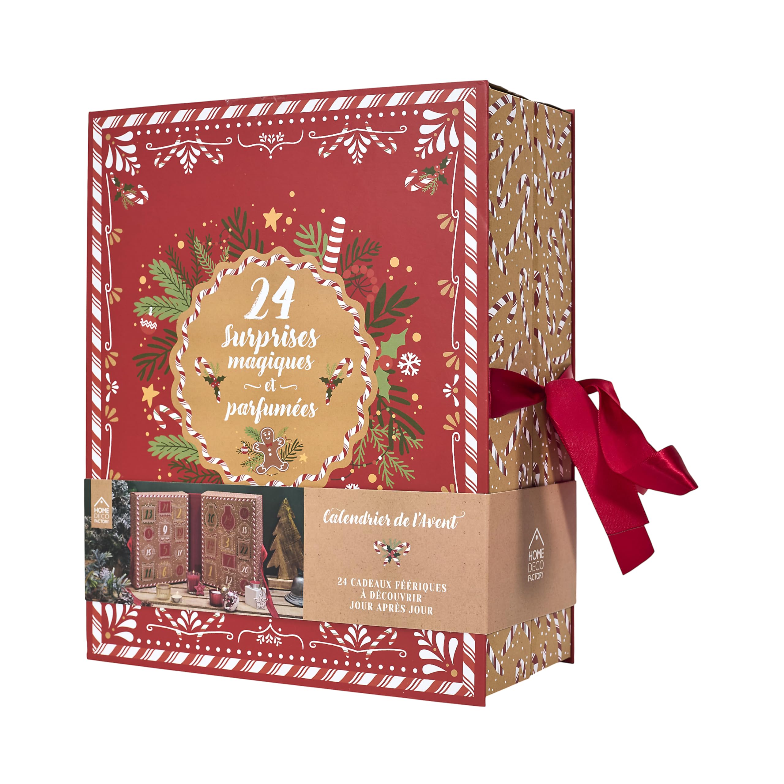 HOME DECO FACTORY Calendrier de l'Avent Bougie et Surprises de Noël Marron