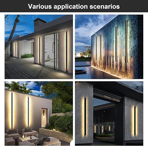 Miniatura 9 de SJIGUANGZ Juego de 2 luces de pared para exteriores, lámpara de pared lineal de 39.37 pulgadas, accesorios de luz LED negros para montaje en pared,