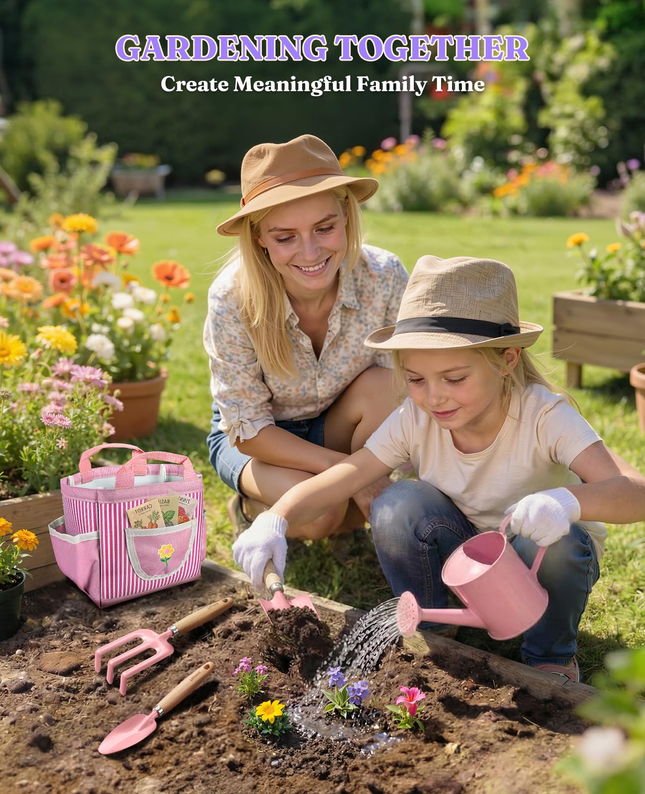 Kinder-Gartenset, kindersicheres und Robustes Werkzeug für Spaß im Freien, Kreativität zu fördern (Rosa)