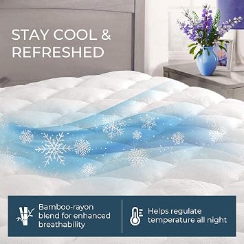 ExceptionalSheets Mattress Pad, Deep Pocket Mattress Pad, Twin XL | Rayon from Bamboo with Extra Plush Fill, Breathable Quilted Surface, Fitted Skirt Fits Mattresses Up to 18 Inches