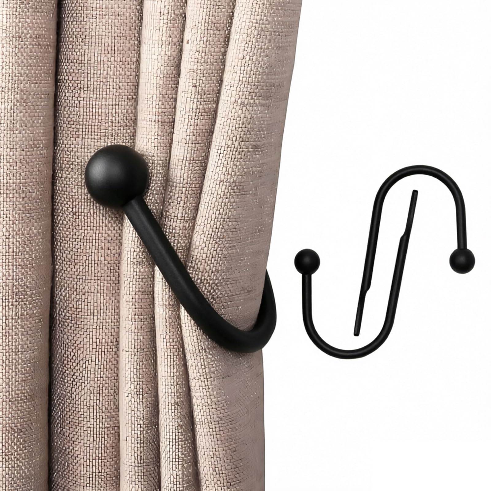2 Pcs Curtain Holdbacks, Brass Curtain Hold Backs Metal Curtain Tie Backs Curtains U-Shaped Hook Wall Mounted Decorative Drapery Holder with Screws for Bedroom Fixed Curtain or Hanging Items (Black)