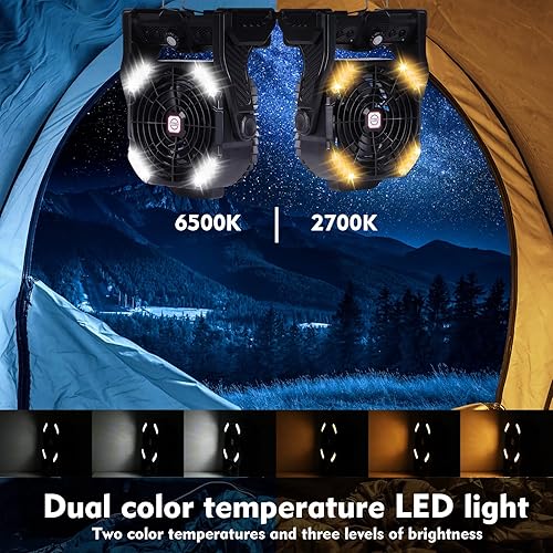 Miniatura 6 de Ventilador alimentado por batería, ventilador sin frío de 20000 mAh, ventilador recargable portátil, ventilador de campamento de rotación de 270 con