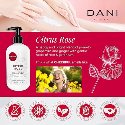 Miniatura 5 de DANI Naturals Loción para manos y cuerpo  Loción de hidratación profunda con aroma a rosa cítrica para piel seca, con manteca de karité y aloe vera,