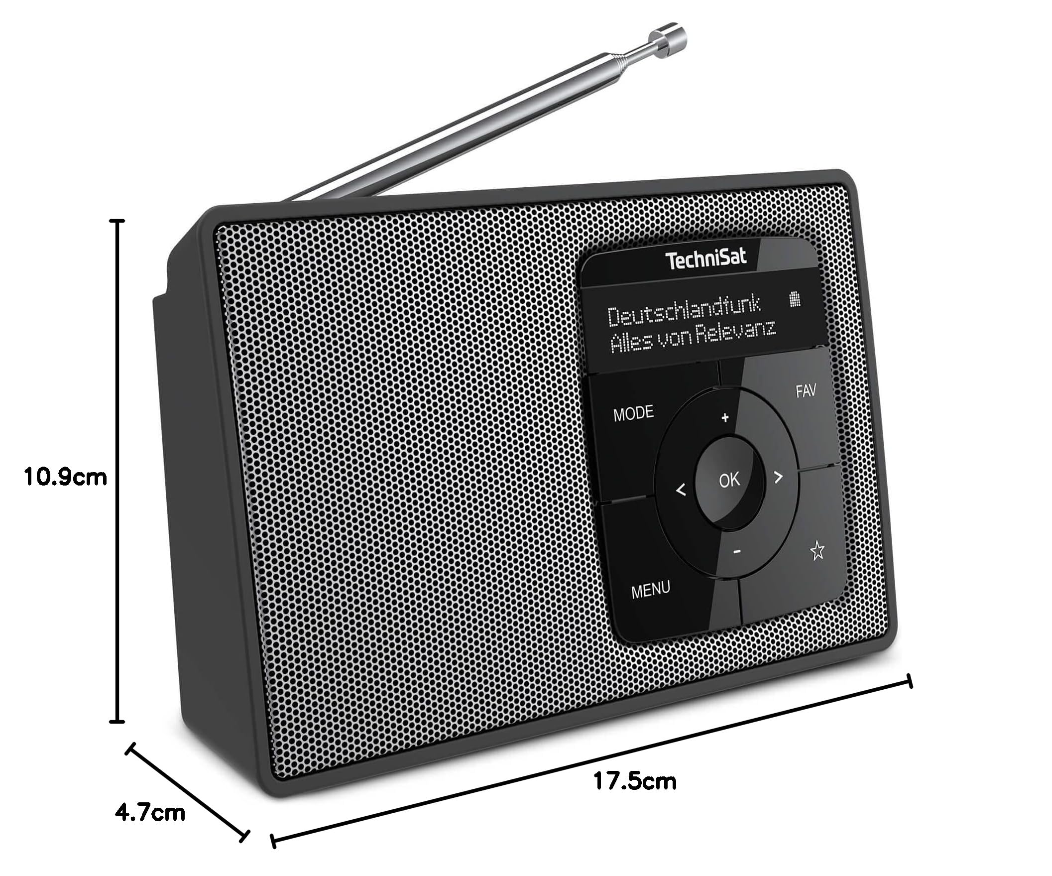TechniSat Digitradio 2 – przenośne radio DAB+/FM z akumulatorem (z Bluetooth Audio Streaming, funkcja budzika, wyświetlacz OLED, gniazdo słuchawkowe, głośnik 1 W RMS) czarny/srebrny