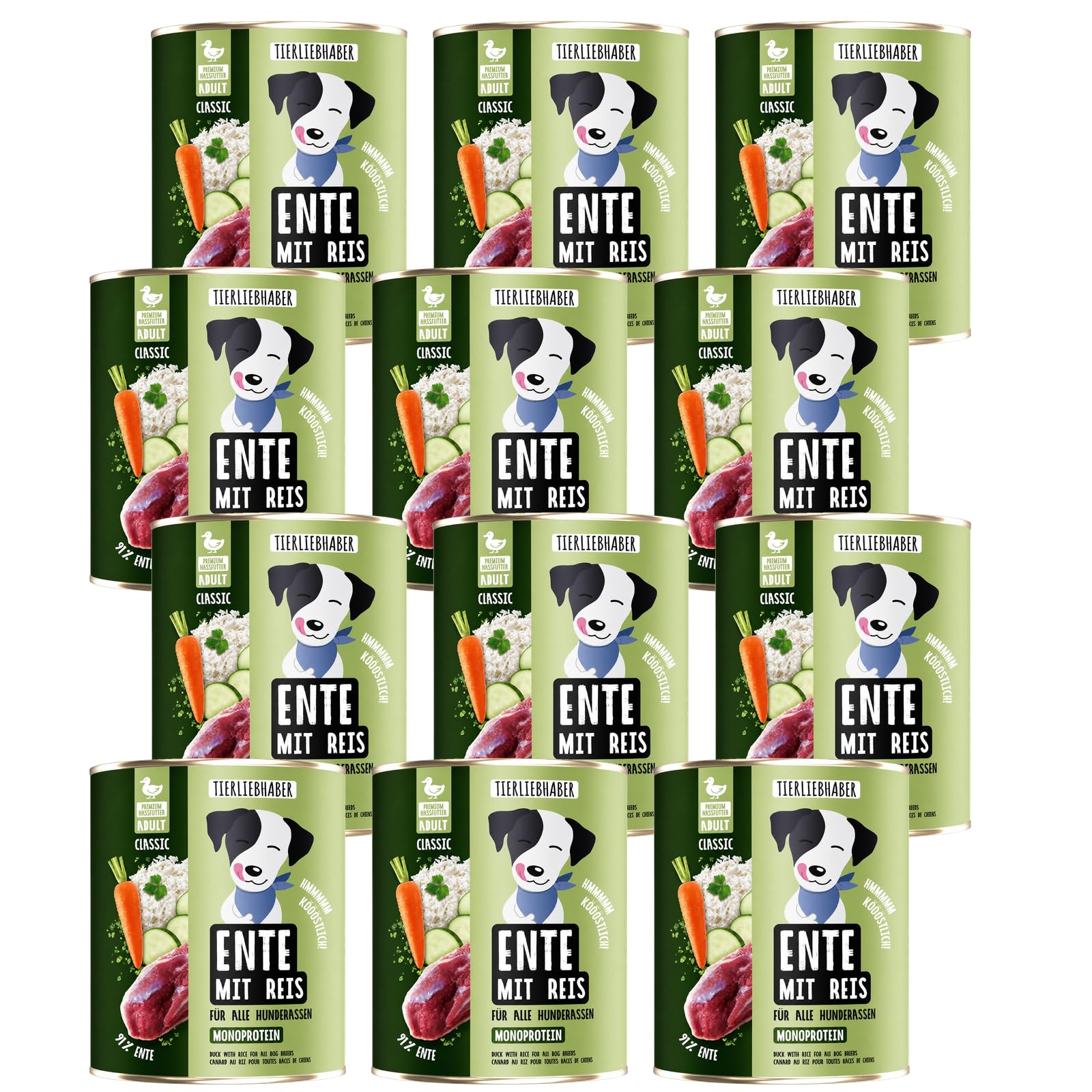 Hundefutter Nass 800g Ente & Reis – Hunde Nassfutter 12x800g Dog Food | Tierärztlich entwickeltes Nassfutter für Hunde mit 91% Fleischanteil – Hunde Futter leicht verdaulich von TIERLIEBHABER