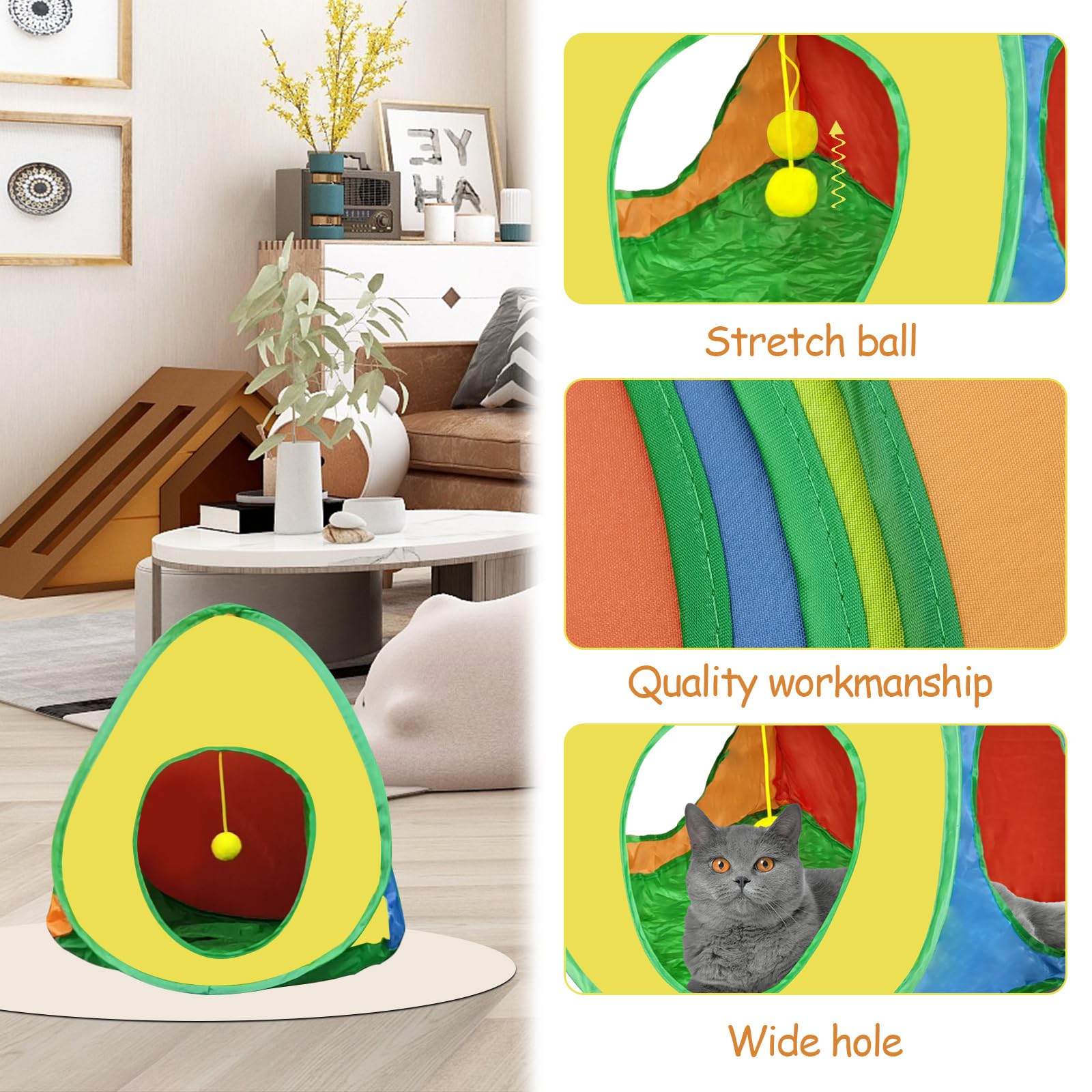 Andiker Cat Tent with a PlushBall, Colorful Foldable Polyester Cat