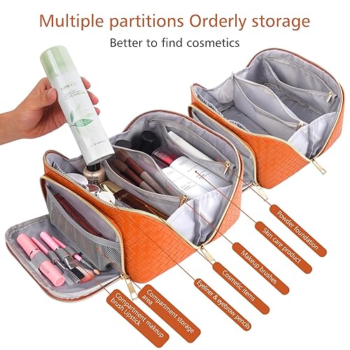Miniatura 5 de ZAUKNYA Bolsa de cosméticos de viaje de gran capacidad, bolsa de maquillaje para mujer, bolsa de cuero impermeable, portátil, organizador de
