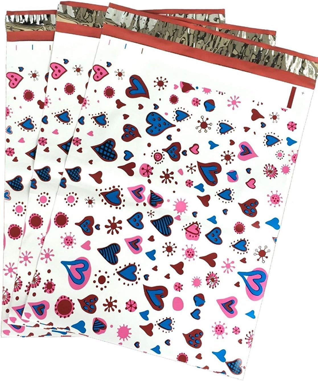 10x13 (500) Blue Pink Hearts Designer Poly Mailers Shipping Envelopes Boutique Custom Bags By ValueMailers