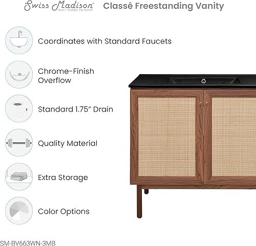 Vista 304 de Swiss Madison Classe - Lavabo de baño de roble de 24 pulgadas incluido