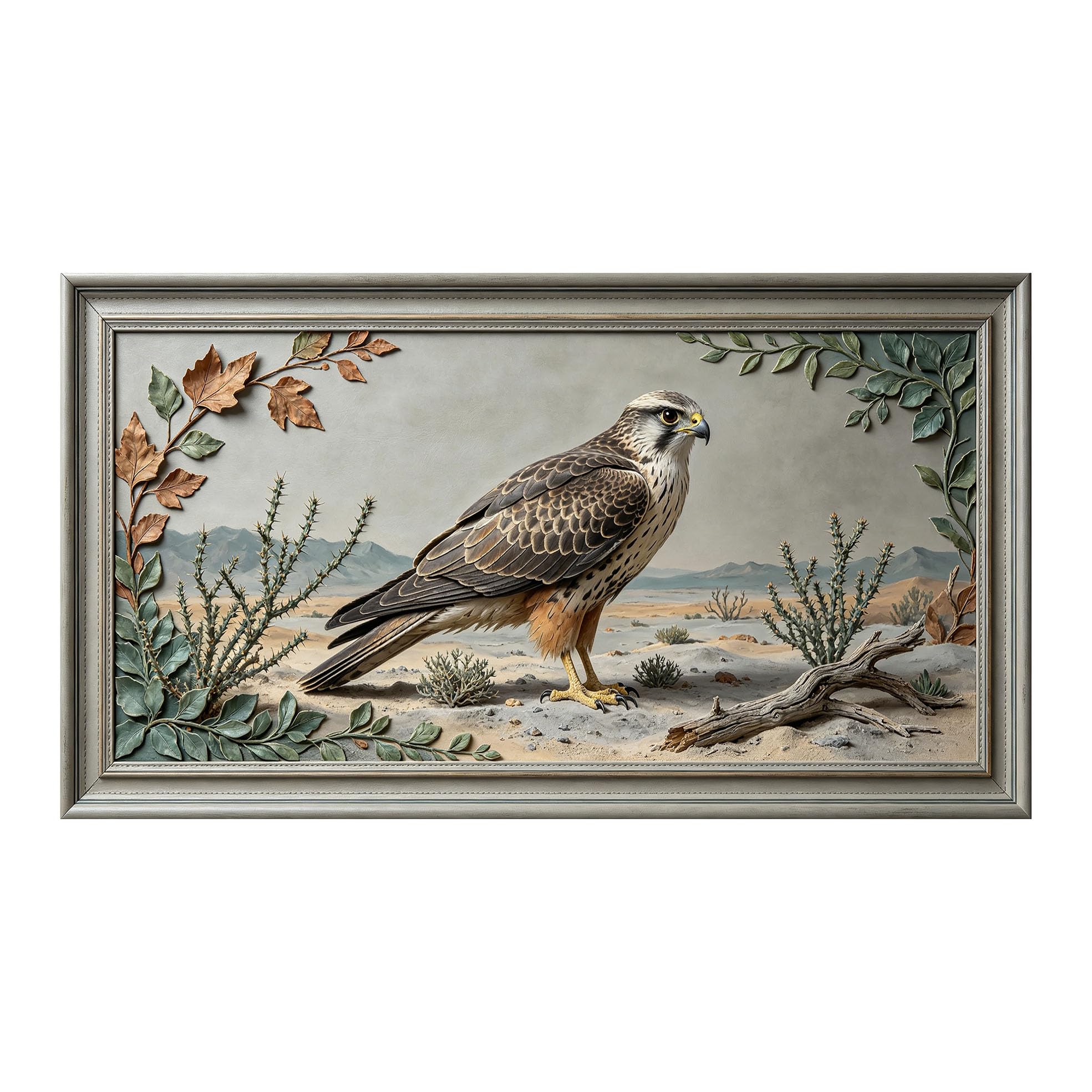 Yzpallescene 3D 3D Framed Wall Art 50cm×90cm Desert Falcon Wildlife Landscape Relief Effect Large Size SelfAdhesive Removable Wall Decor Prints Artwork for Living Room Bedroom Office