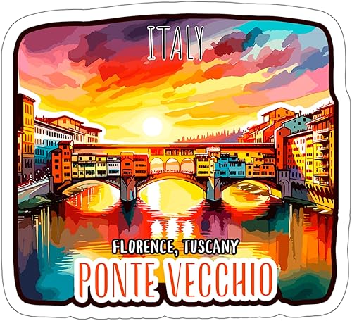Ponte Vecchio Florence - Calcomanía de recuerdo de viaje de Toscana Italia, vinilo pequeño impermeable para botella de agua, taza, pasaporte, libro