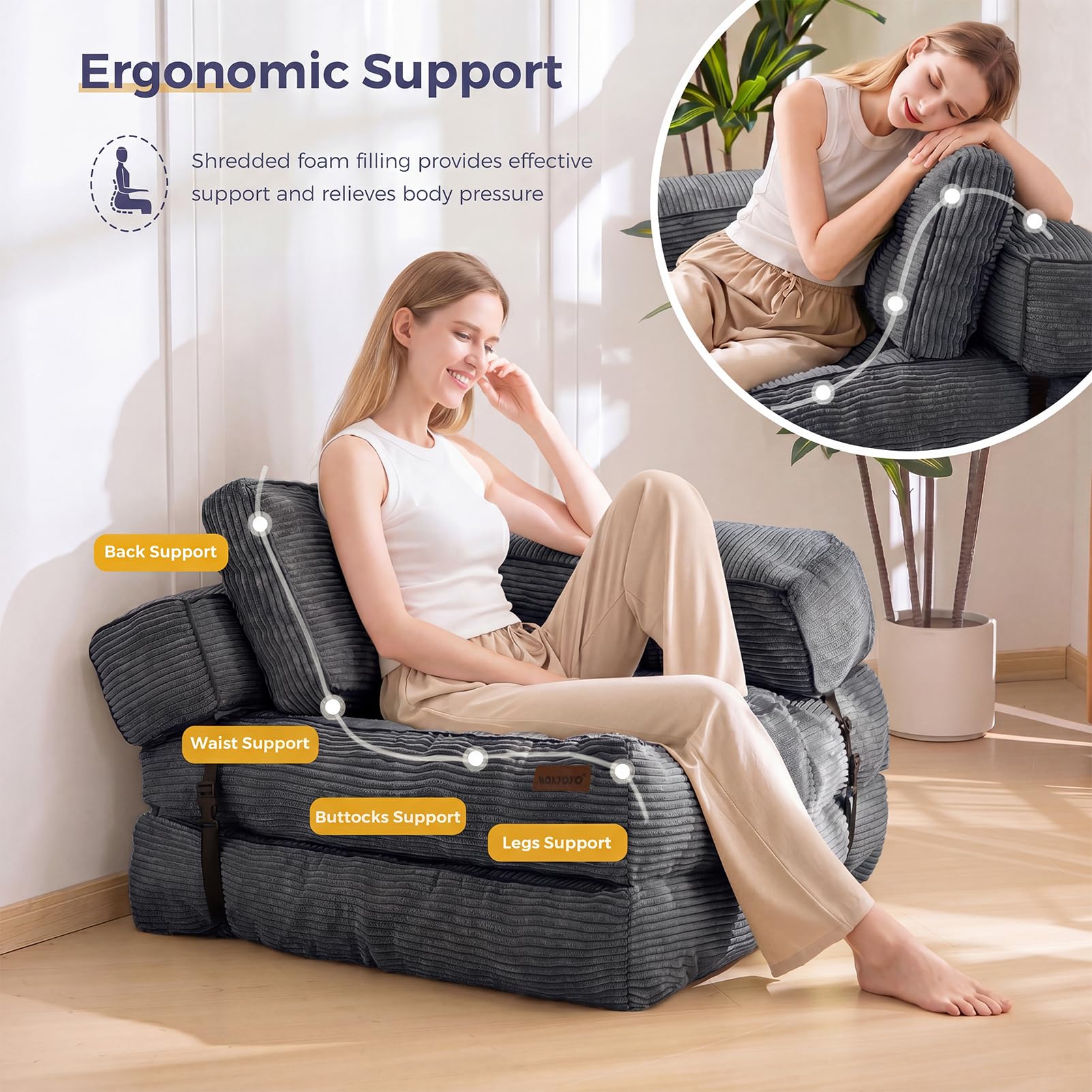 Amazon.com: MAXYOYO Folding Sofa Bed, L-Shaped Convertible Sofa