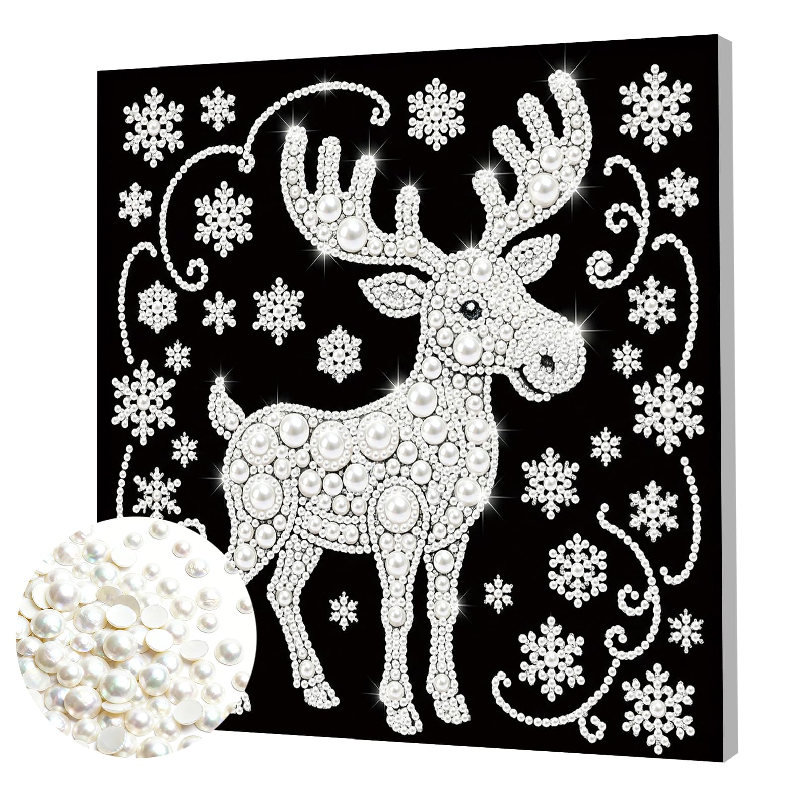 Pearl Painting & Pearl Art Kits for Adults with Frame — Christmas Holiday DIY Pearls Diamond Art Ready-to-Hang, 3D Pearls Dot Art Women Beginners Home Wall Decor Gift 25×25cm(Christmas Elk)