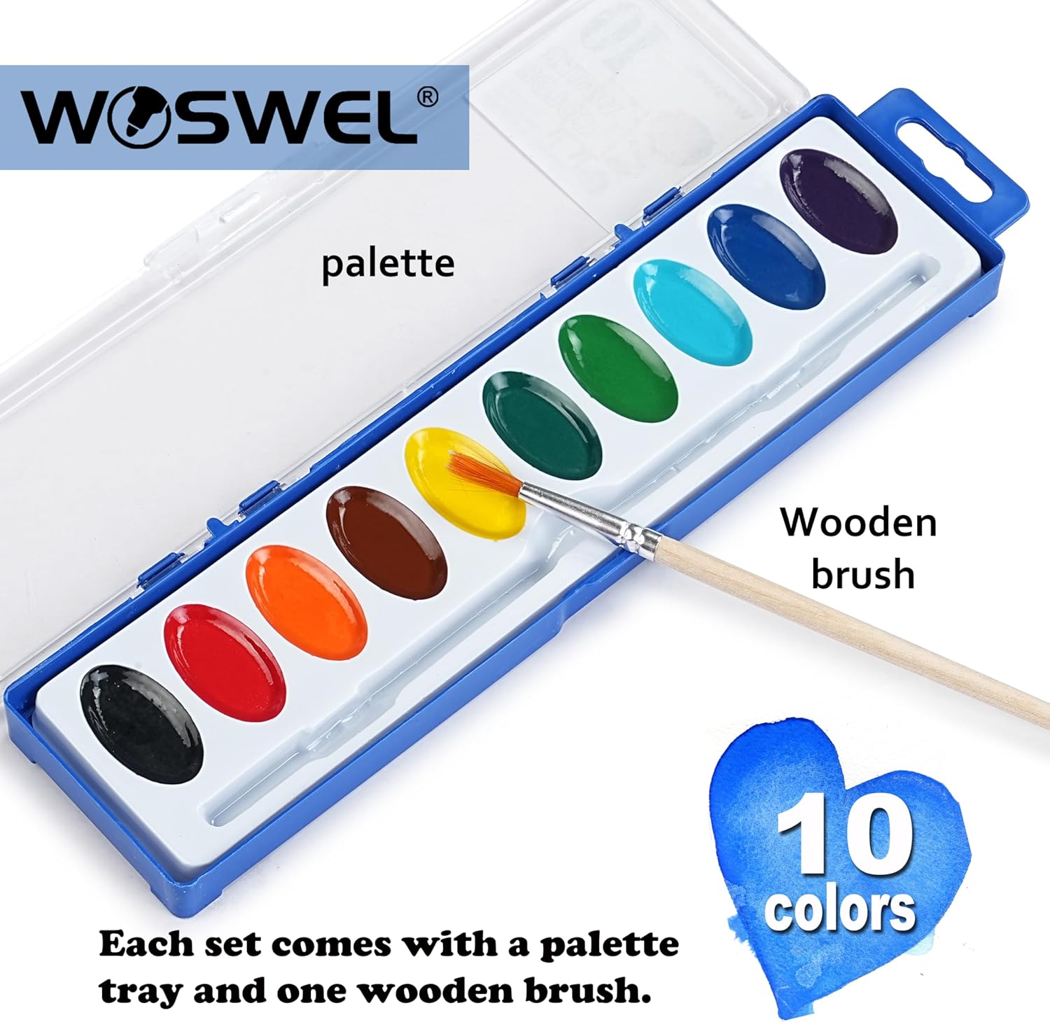 Watercolor Paint Set, Washable paint 10 Colors, 24 Sets with Brush Watercolor Paint Set