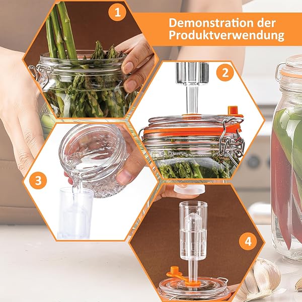 Tarros de Fermentación de 1,5L, con Pesas y Bloqueo de Aire, Kit de Fermentación Apto para Elaborar Marmellata, Kimchi, Yogur, y Kombucha, Paquete de 2 - 5