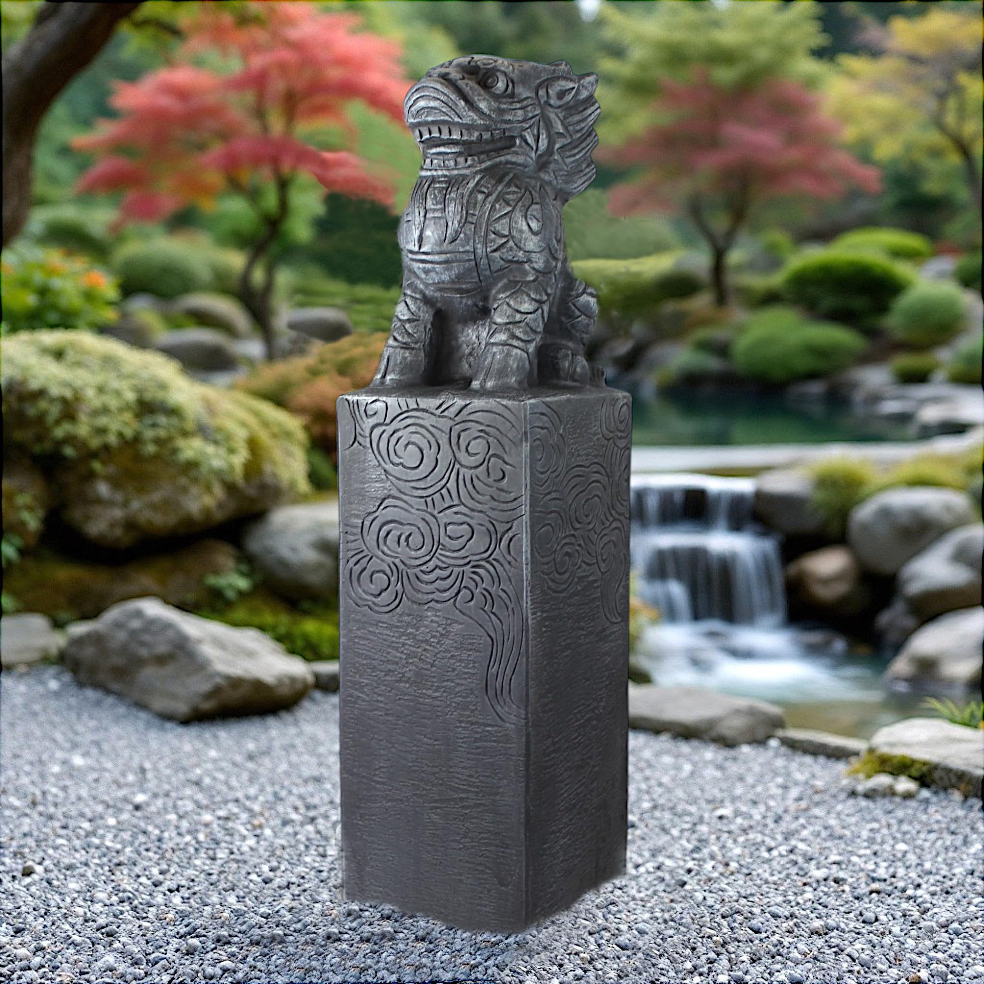 Arnusa Estela de dragón asiático, 79 cm, resistente a la intemperie, decoración de jardín con aspecto de piedra, de polirresina, estatua japonesa para jardín, estanque y terraza