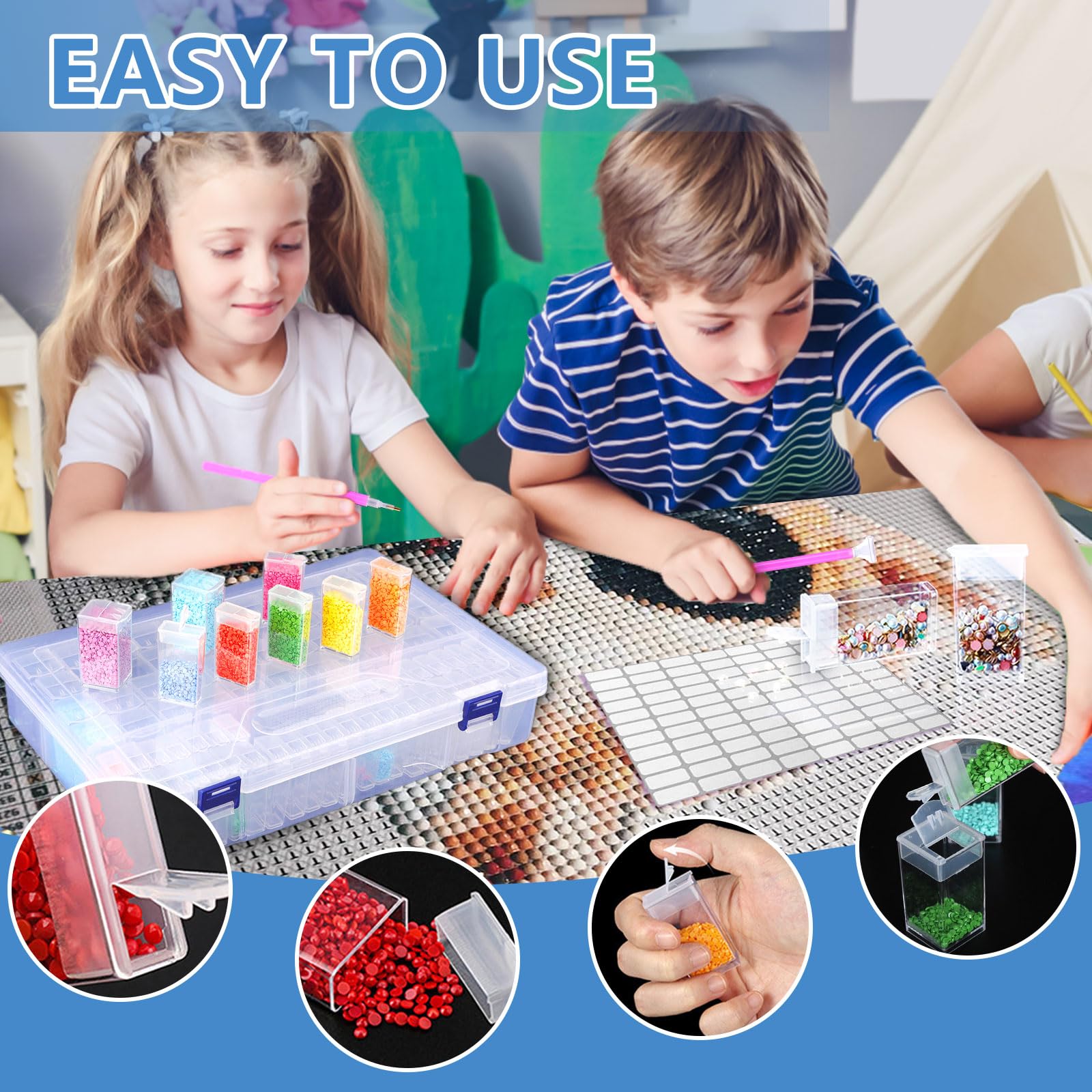 MOYKSRR Kit Diamond Painting, 88 Slots Diamond Painting Organizer, Organizer per Diamond Painting Accessori per Depositare Gioielli Pittura Diamante Perline Anelli Charms Glitter Strass