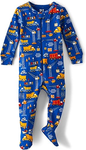 The Children's Place Pijama de una pieza de manga larga 100% algodón con cremallera frontal para bebés y niños pequeños