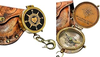Sailor's Art Vintage Look Brass Pocket Compass with Wooden Box, I Love You Quote Engraved, Gifts for Kids Children Teen Family, Nautical Navy Compass, Baptism Gifts, Confirmation Gifts