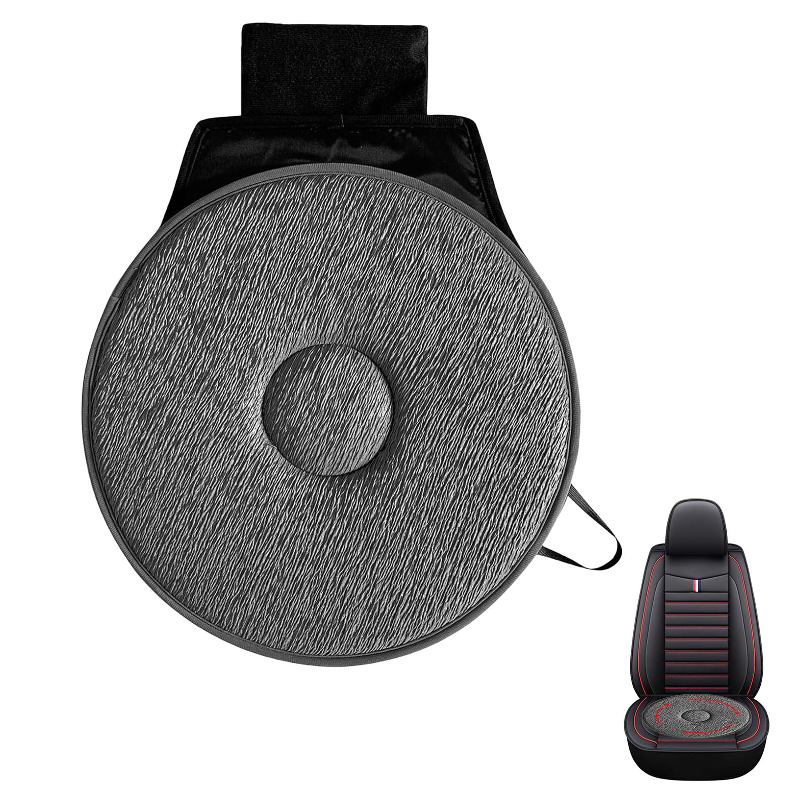 hommova Swivel Car Seat, Gray Portable Multifunction Circle Non Slip 360 Degree Rotating Car Seat Cushion for Elderly
