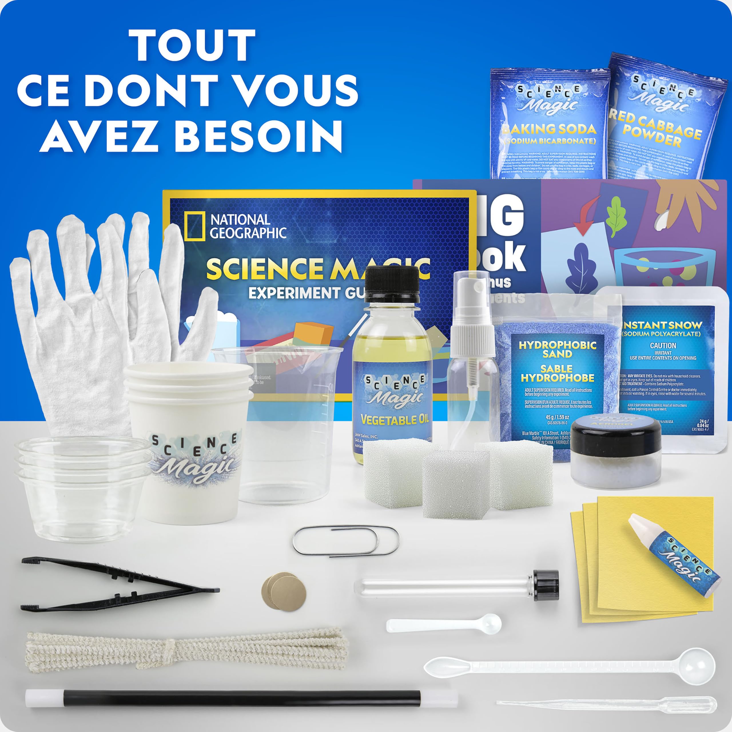 NATIONAL GEOGRAPHIC Science Magic Kit – Plus de 100 expériences scientifiques et tours de magie pour enfants, coffret de chimie et kit d’activités STEM, jouet éducatif et amusant pour enfants