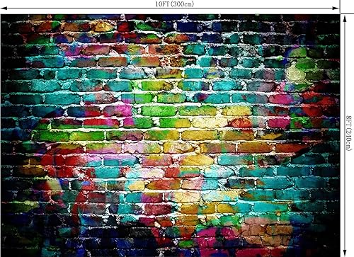 Miniatura 2 de OUYIDA Telón de fondo de pared de ladrillo colorido de 10 x 8 pies de los años 80 y 90 Hip Hop Disco Cumpleaños Boda Fiesta temática Fotografía