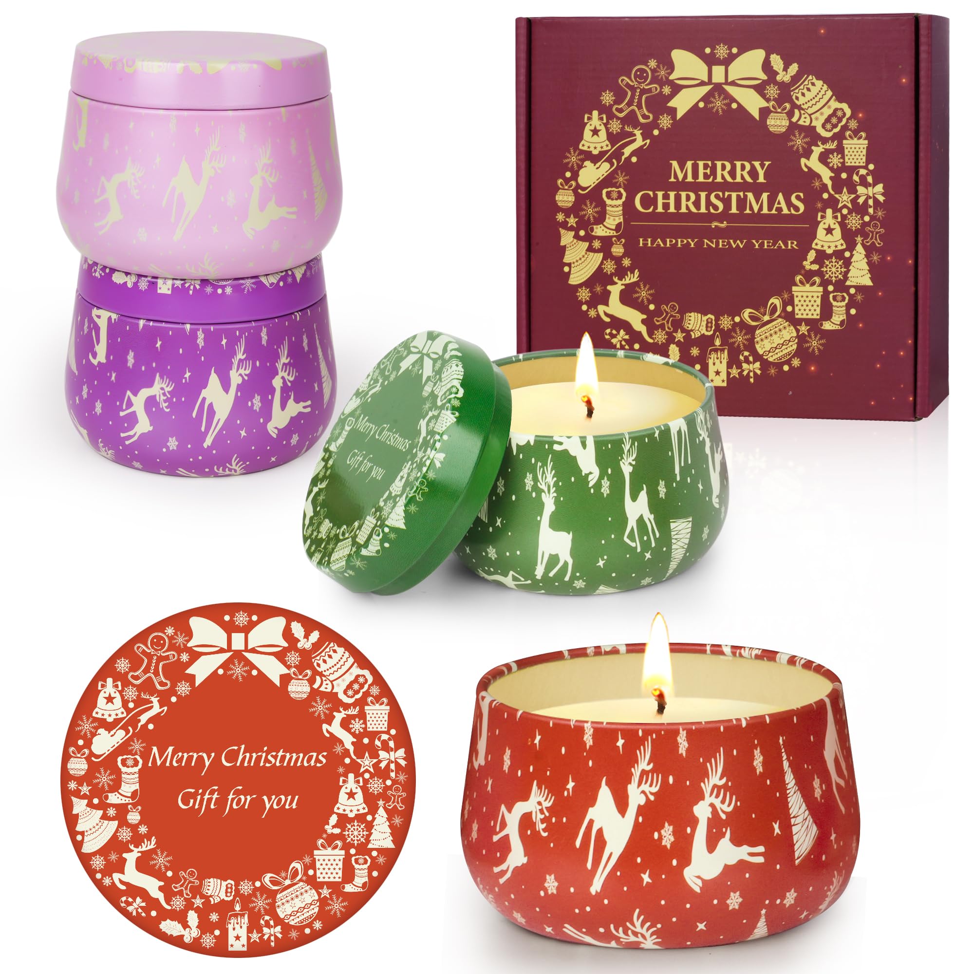 Juego de 4 velas perfumadas de Navidad para mujer, velas de aromaterapia, velas de cera de soja natural, juego de regalo para Navidad, día de San Valentín, día de la madre, aniversario