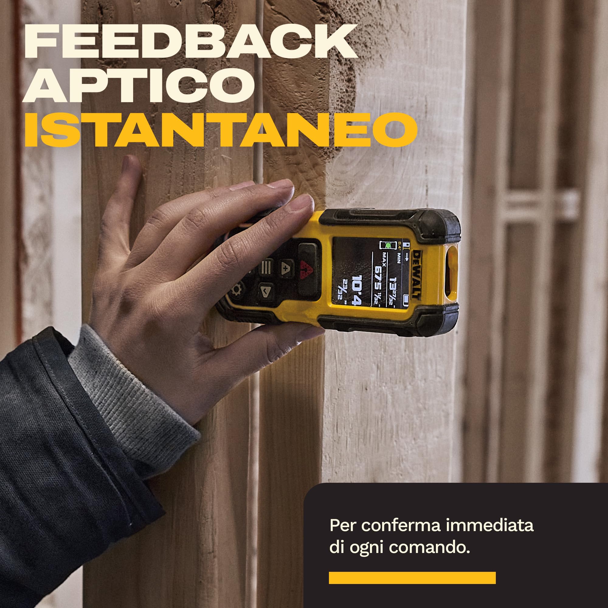 DEWALT Misuratore di distanze laser 60 metri con batteria al litio ricaricabile fino a 60m, DWHT78200-XJ