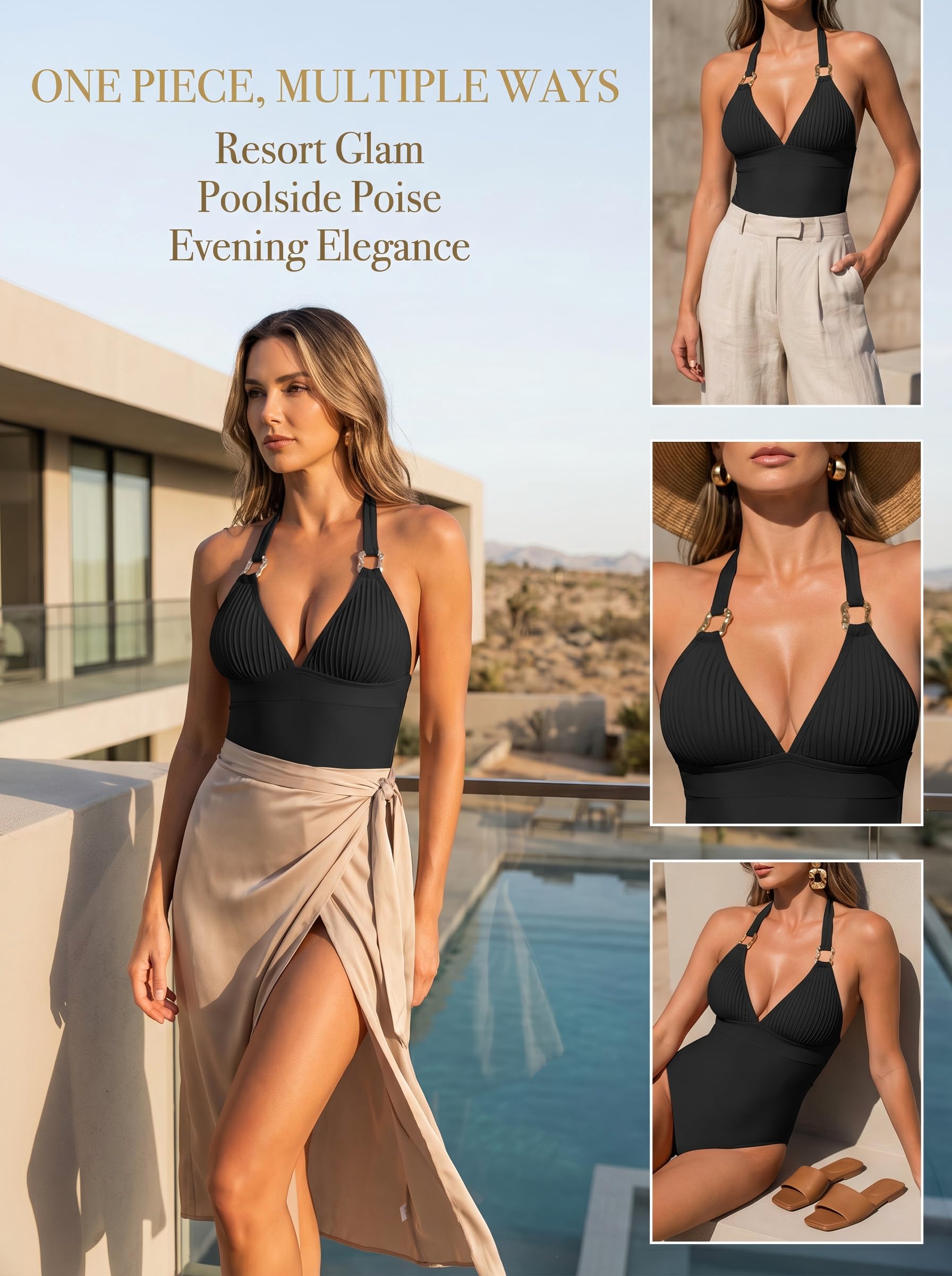 CUPSHE Costume da bagno intero da donna con scollo a V e spalline regolabili da annodare, schiena scoperta
