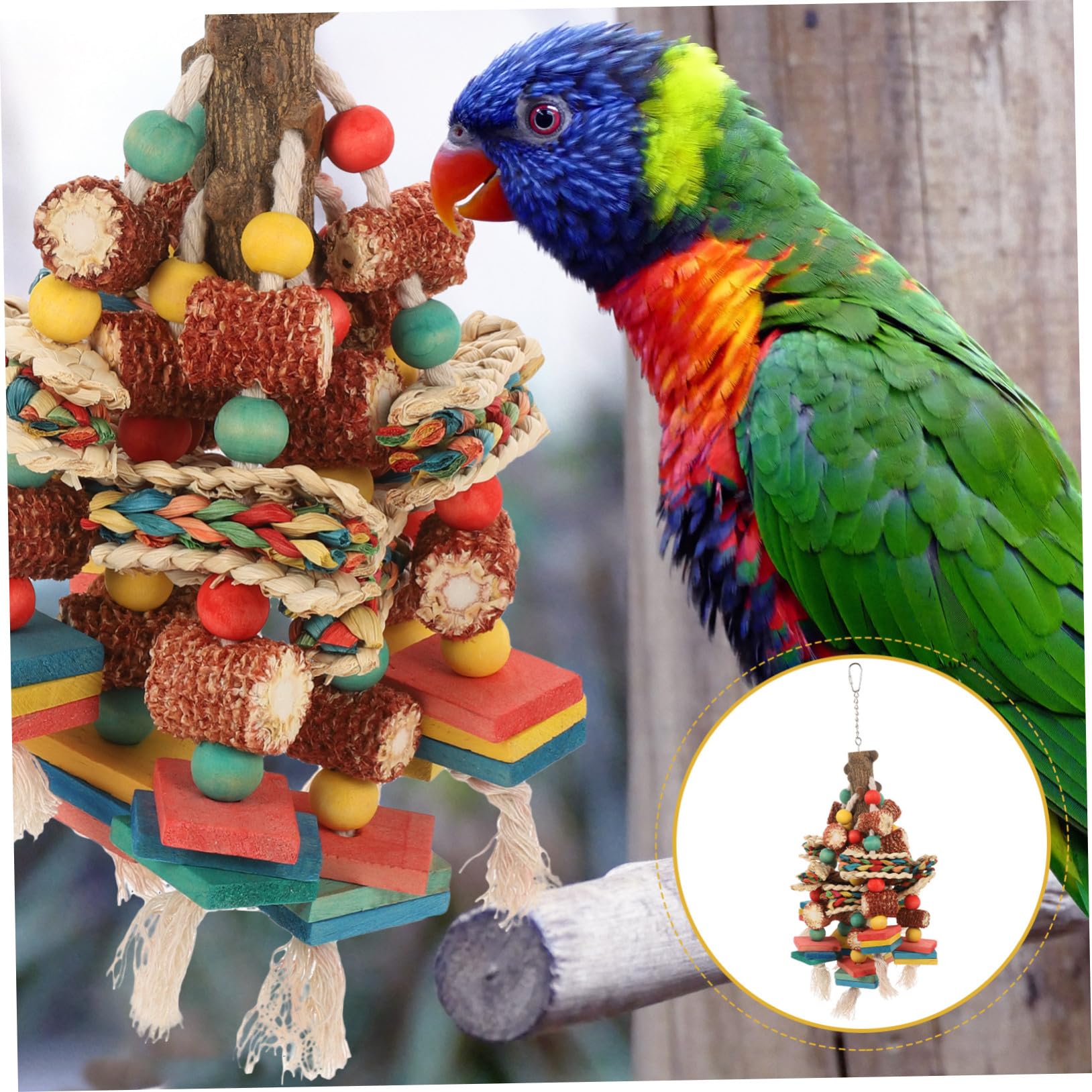 Juguete Masticable Colgante para Loros y Pájaros de Madera Natural Gancho Antideslizante, Juguete para Ejercicio y Entretenimiento