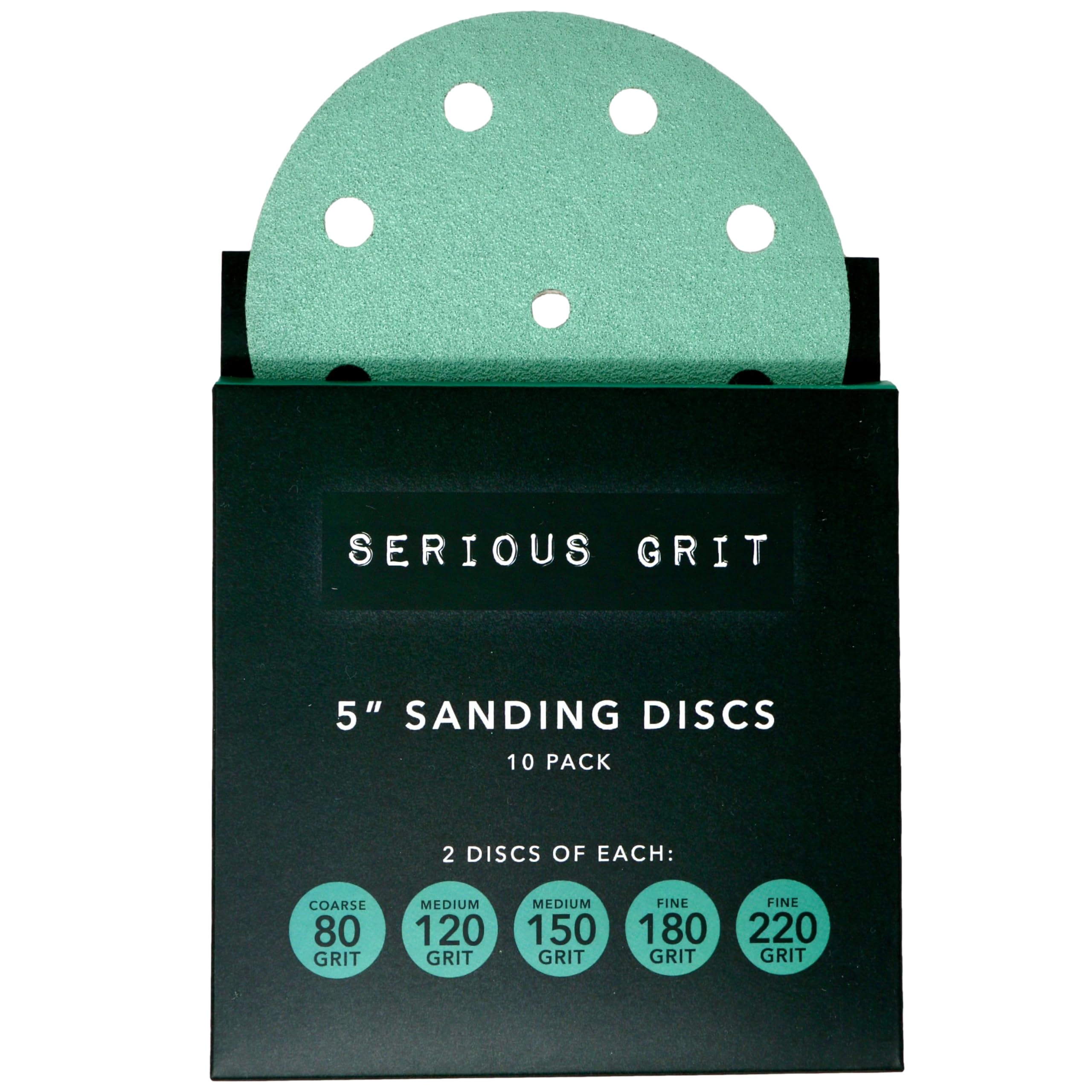 Serious Grit - 125mm 9-Hole Assorted Grit Sanding Discs - P80, P120, P150, P180, P220 (2 Each) - Fits Festool Sanders - 10 Pack Box — image 1