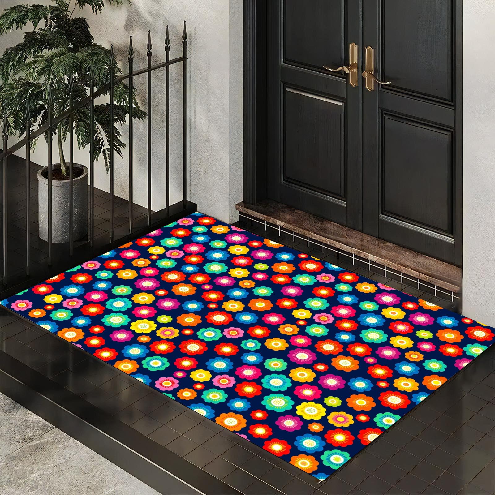 Tapis entree interieur paillasson 90x150cm bleu fonce