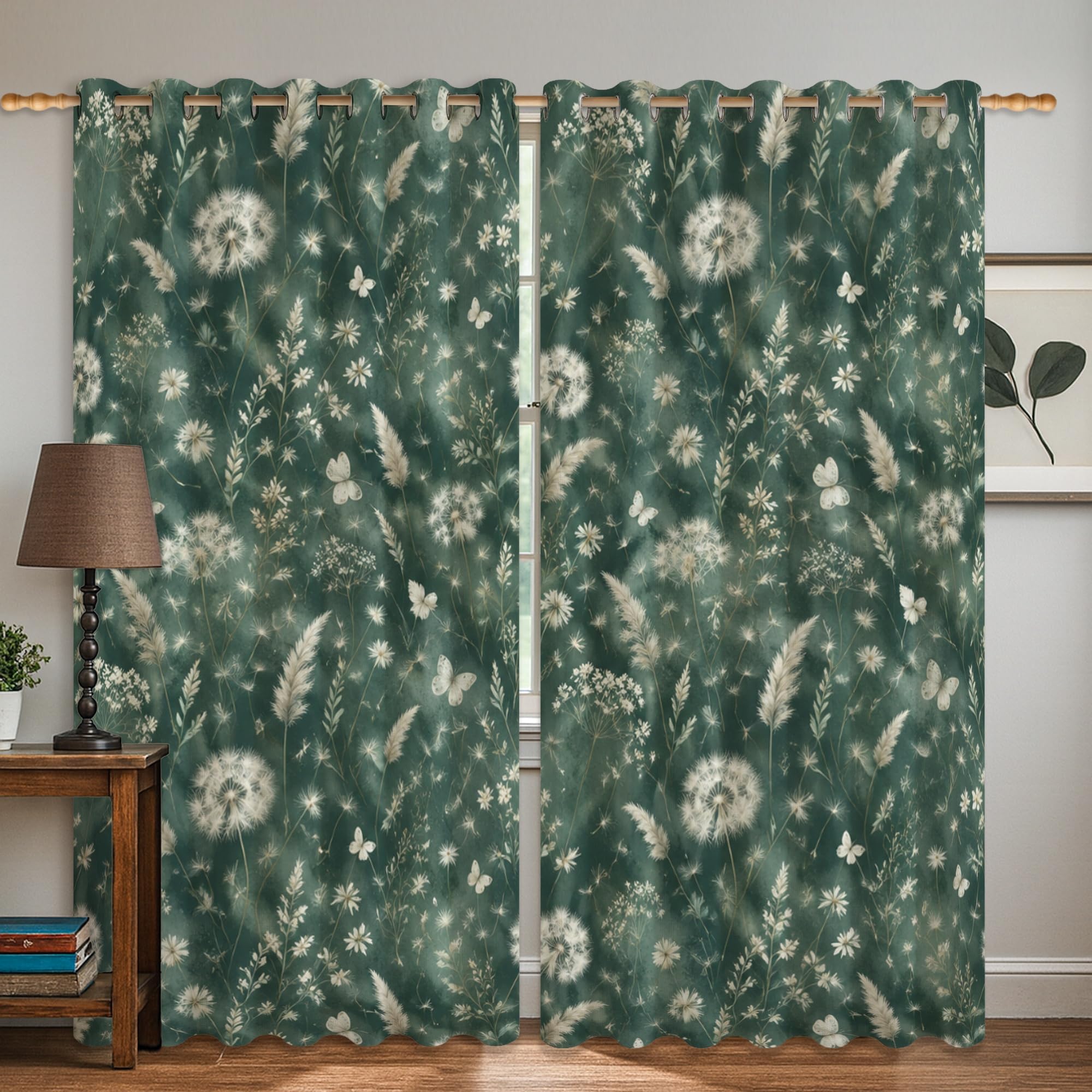 Rideaux occultants infroissables bleu sarcelle à motif fleur et papillon