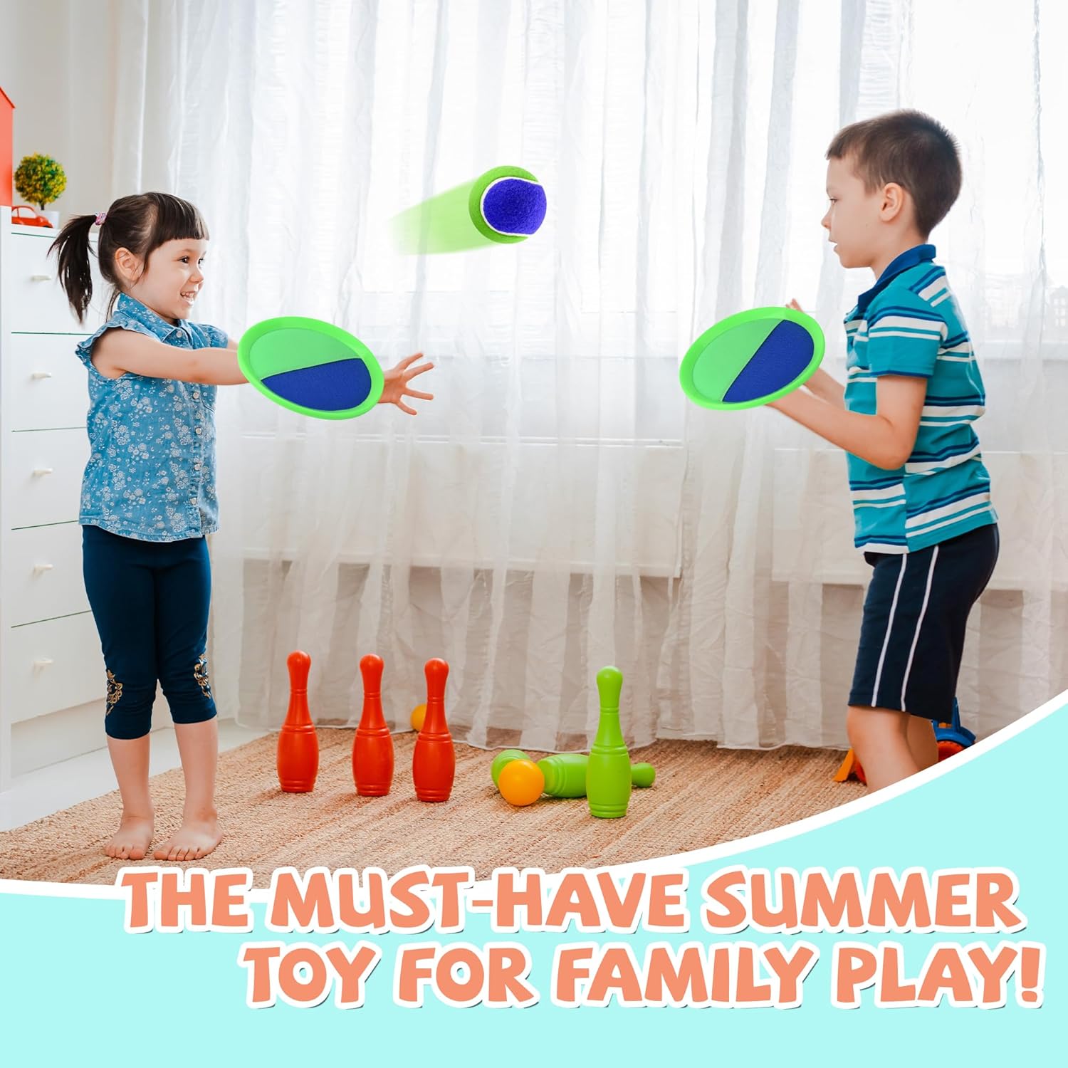 Toss and Catch Ball Set Beach Toys for Kids Outdoor Toys and Yard Games for Boys and Girls Improves Focus Great for Exercise Fun Easter Christmas Birthday Gift Idea - 8 inch - Image 3