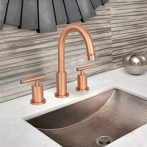 Miniatura 4 de Grifo de lavabo de baño comercial de tres agujeros de 8 pulgadas con dos manijas - Akicon (cobre)